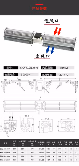 Ka60mm AC 110V 230V Cross Flow Осевой охлаждающий промышленный вентилятор переменного тока
